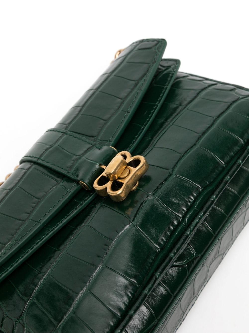 Shop Balenciaga Crocodile-embossed Leather Crossbody Bag In Green