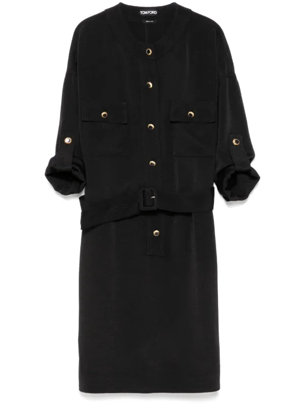 Tom Ford Textured Belted Mini Shirt Dress in Black