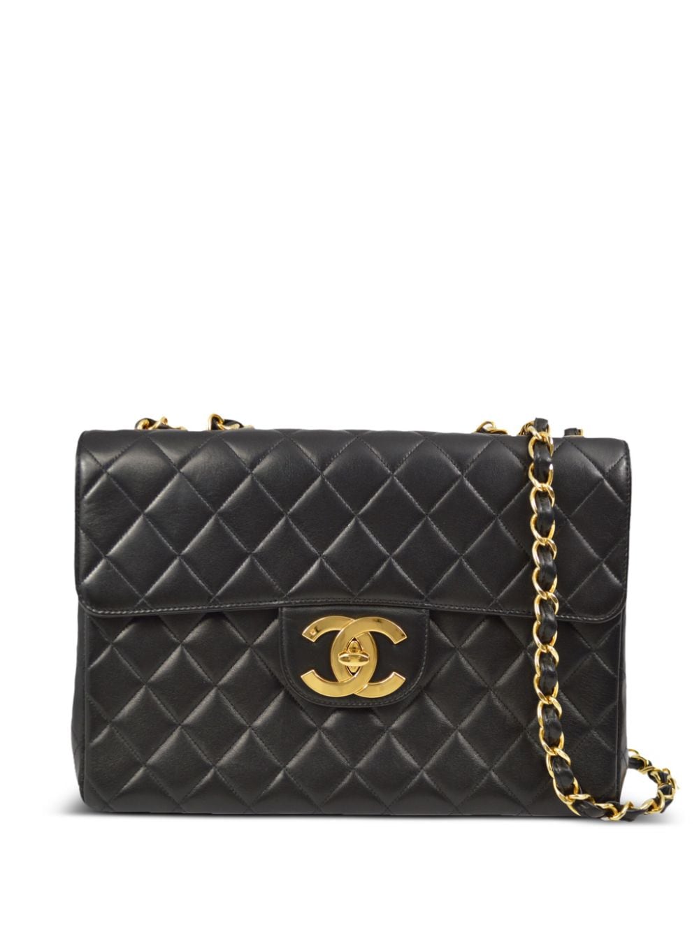 Pre-owned Chanel 1995 Jumbo Classic Flap Shoulder Bag In Black