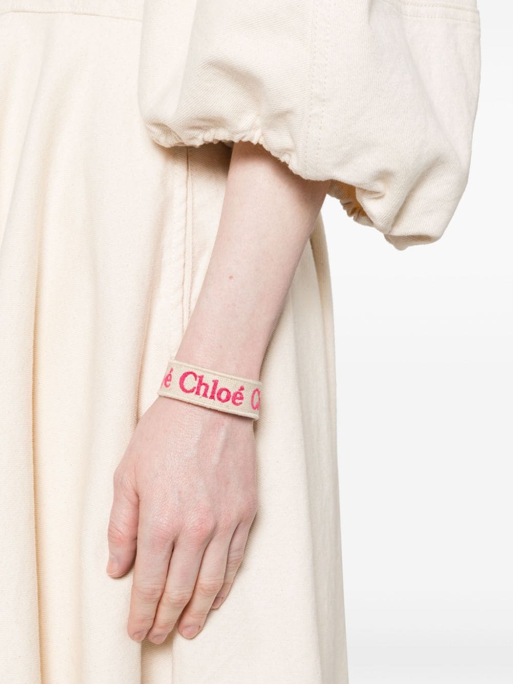 Shop Chloé Woody Logo-embroidered Bracelet In Neutrals