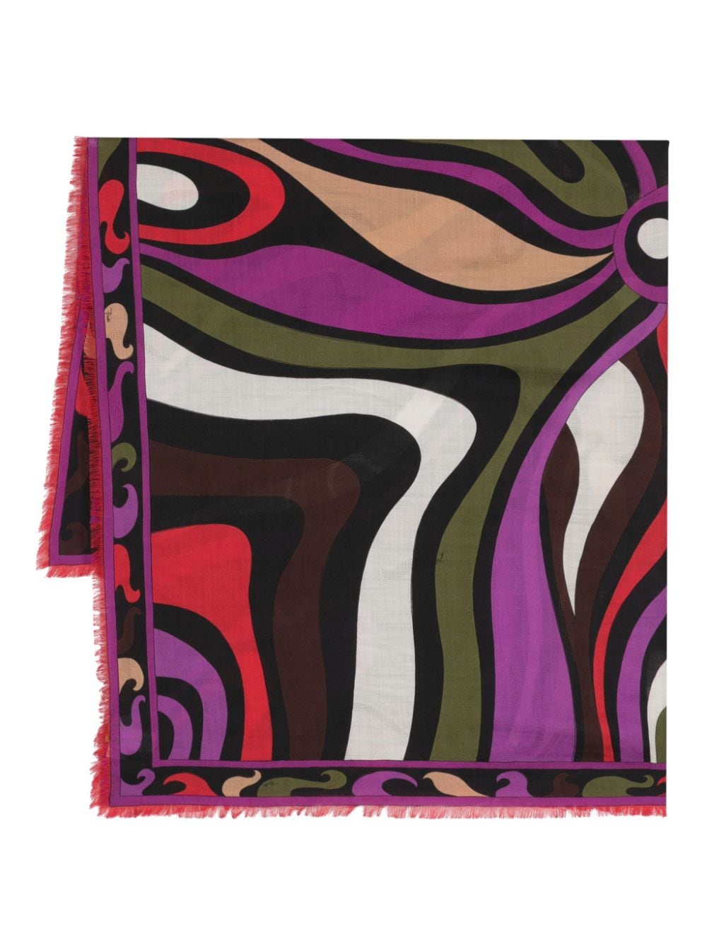 PUCCI Marmo-motif frayed scarf Zwart