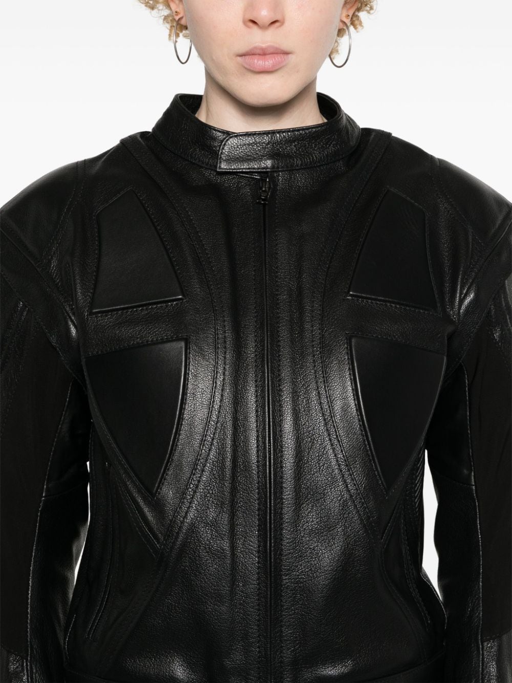 Shop David Koma Panelled Leather Biker Jacket In 黑色