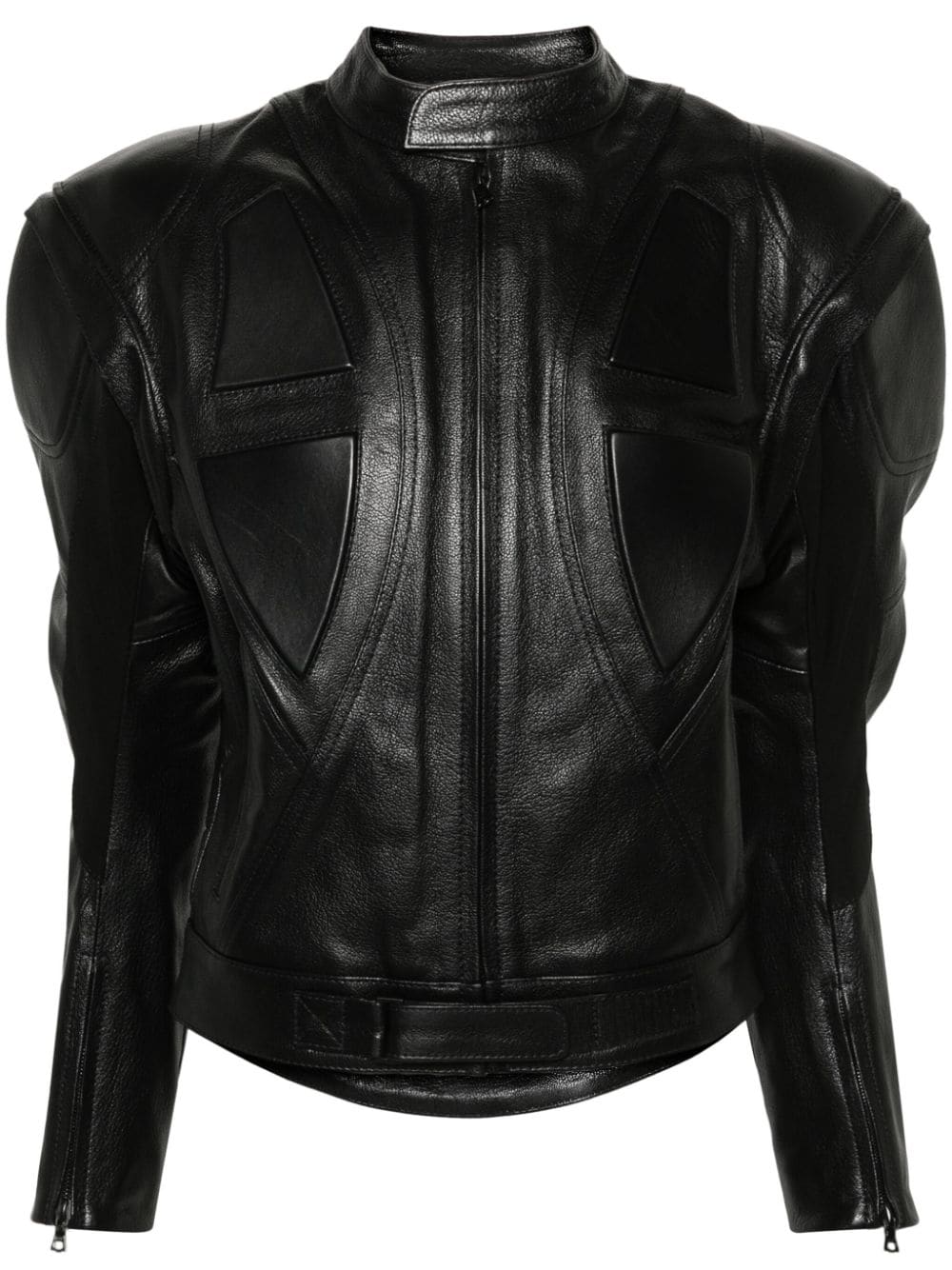 panelled leather biker jacket