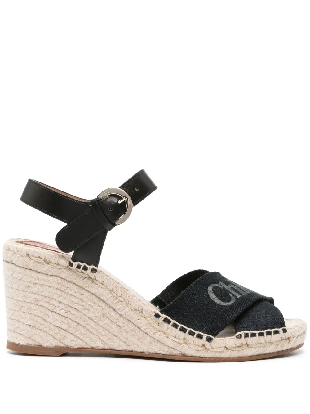 Chloé logo-embroidered wedge espadrilles – Black