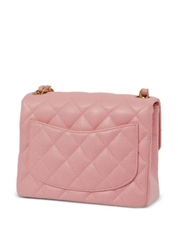 お洒落ピンク♪【CHANEL】ミニ クラシック ハンドバッグ ミニ クラシック ハンドバッグ、ツイード、ホワイト、ブルー