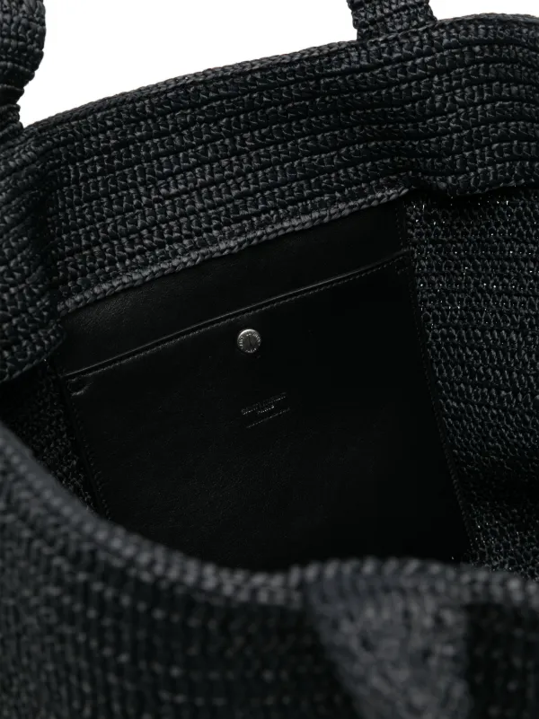 Saint Laurent logo-embossed Raffia Tote Bag | Black | FARFETCH
