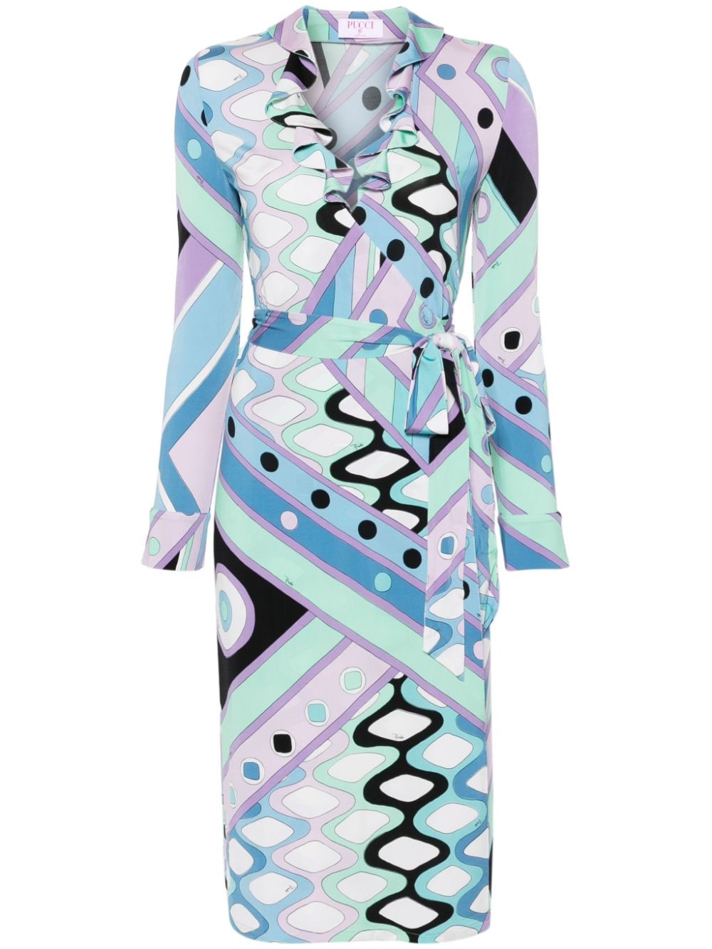 Pucci Geometric Wrap Midi Dress In Blue