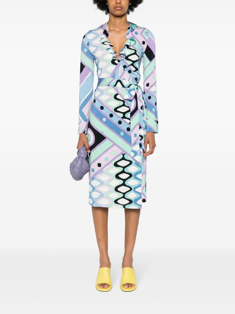 Shop Pucci Geometric Wrap Midi Dress In Blue