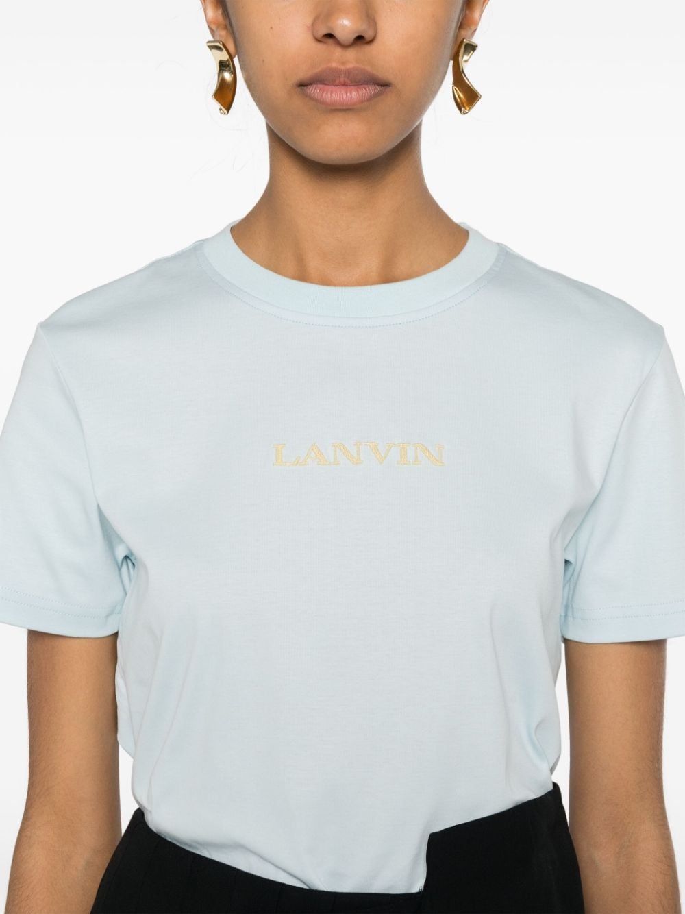 Shop Lanvin Embroidered-logo Cotton T-shirt In Blue