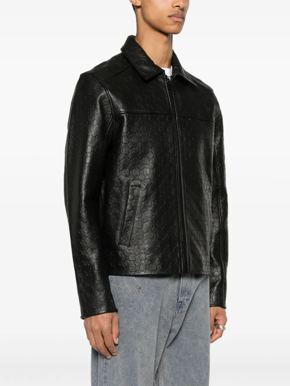 Shop Daily Paper Silence Monogram Leather Jacket In Black