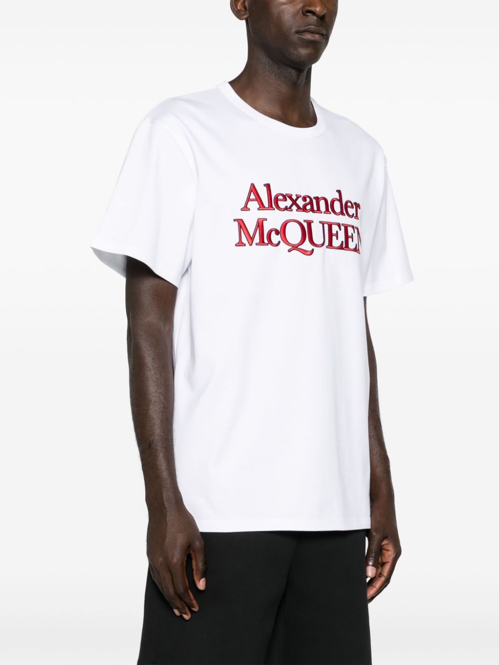 Shop Alexander Mcqueen Logo-embroidered Cotton T-shirt In White