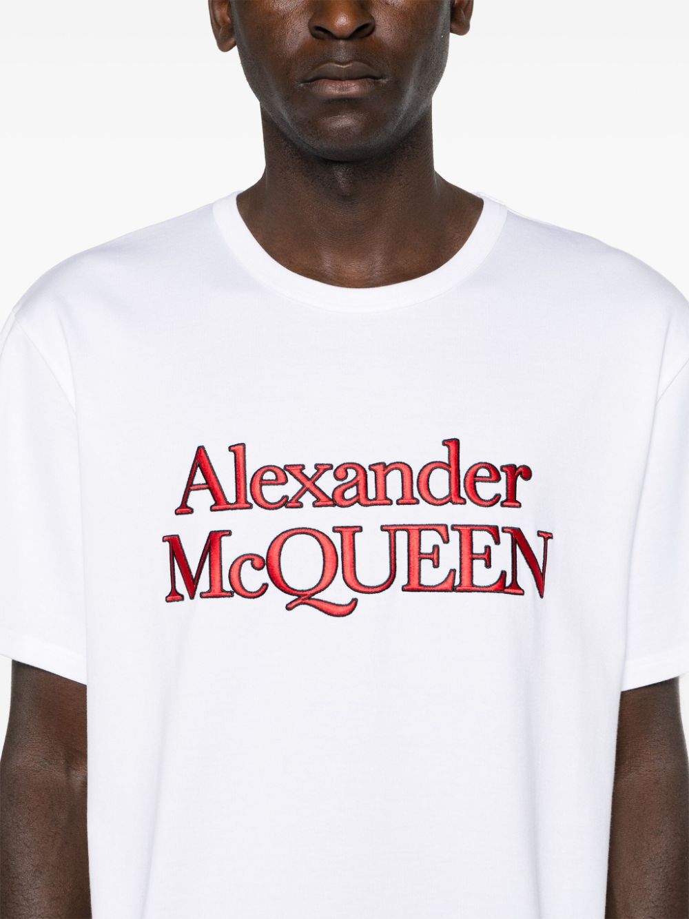 Shop Alexander Mcqueen Logo-embroidered Cotton T-shirt In White
