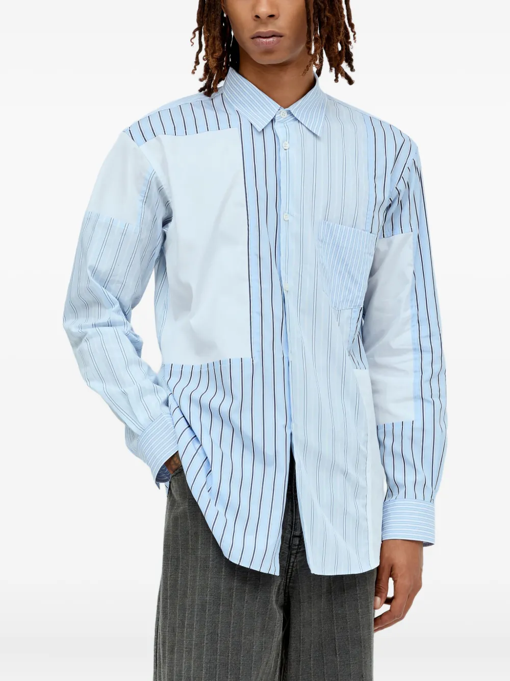Comme Des Garçons Shirt striped panelled shirt Blauw