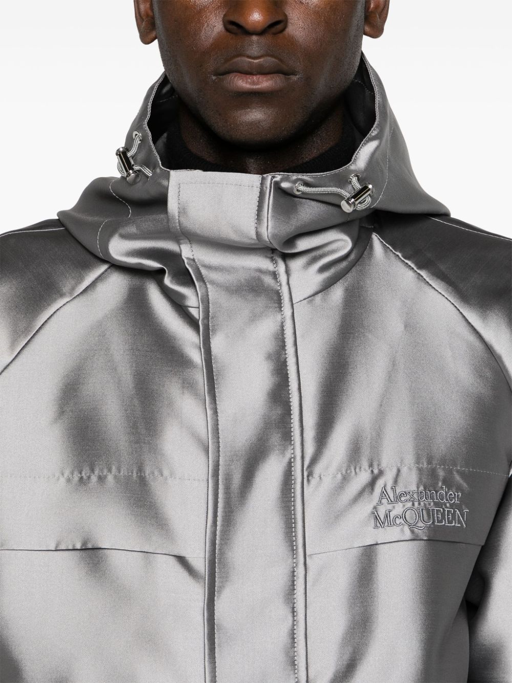 Shop Alexander Mcqueen Logo-embroidered Hooded Jacket In Grey