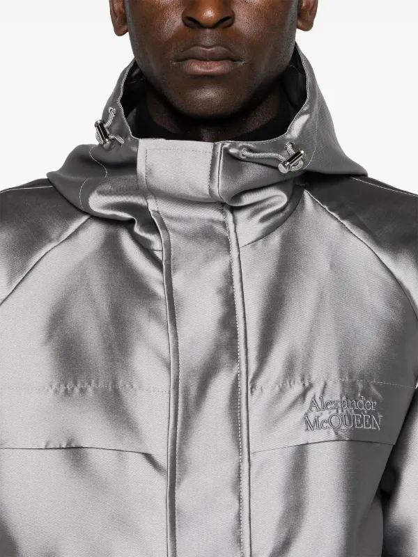 ジャケット alexander mcqueen Alexander McQueen Jackets Grey Alexander McQueen logo-embroidered Hooded Jacket | Grey