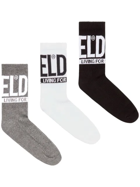 Diesel set de  tres pares de calcetines con logo en intarsia