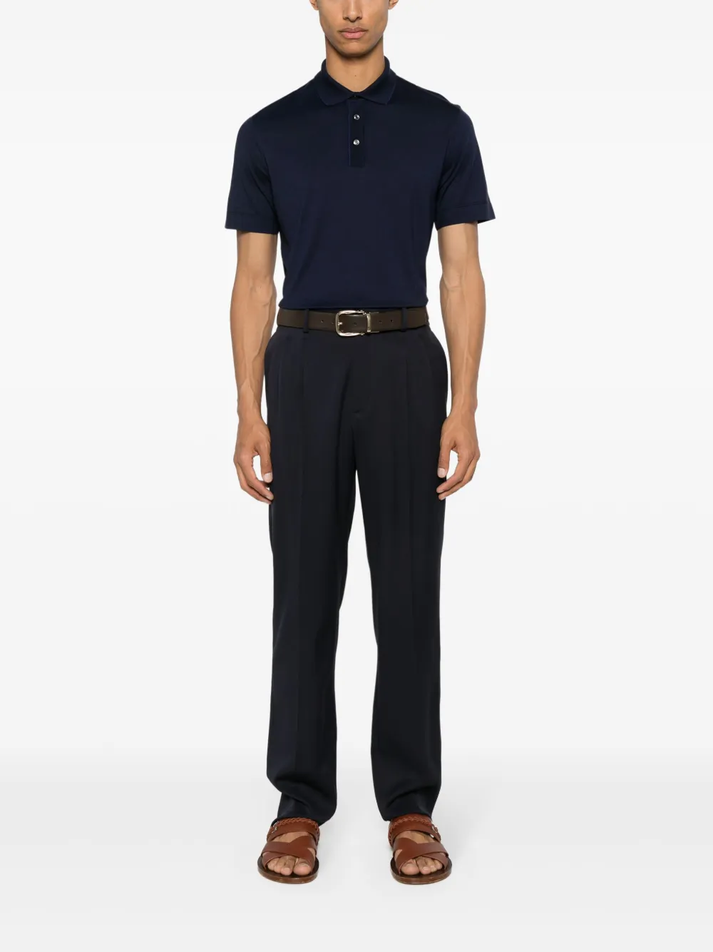 BOSS fine-knit polo shirt - Blauw