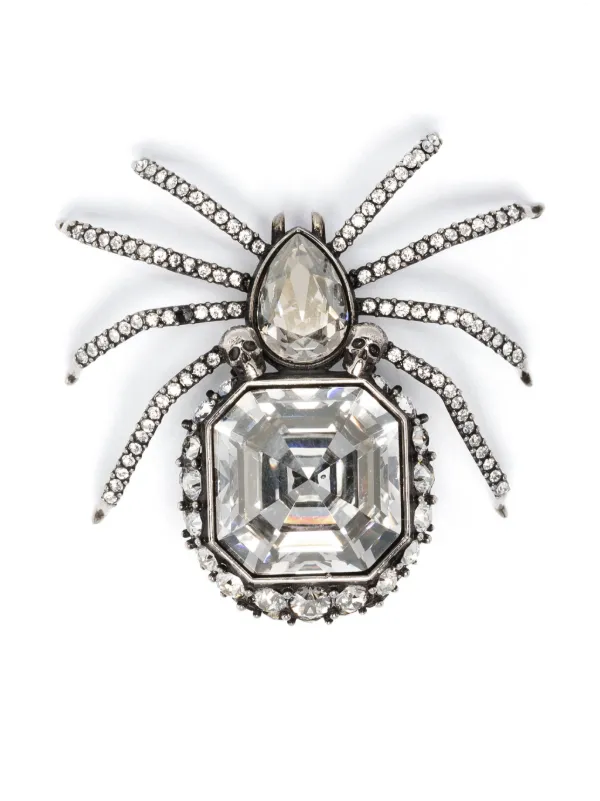 Alexander McQueen crystal embellished Spider Brooch Grey FARFETCH CA
