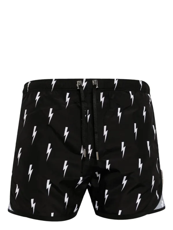 Neil Barrett lightning print Swim Shorts Black FARFETCH AE