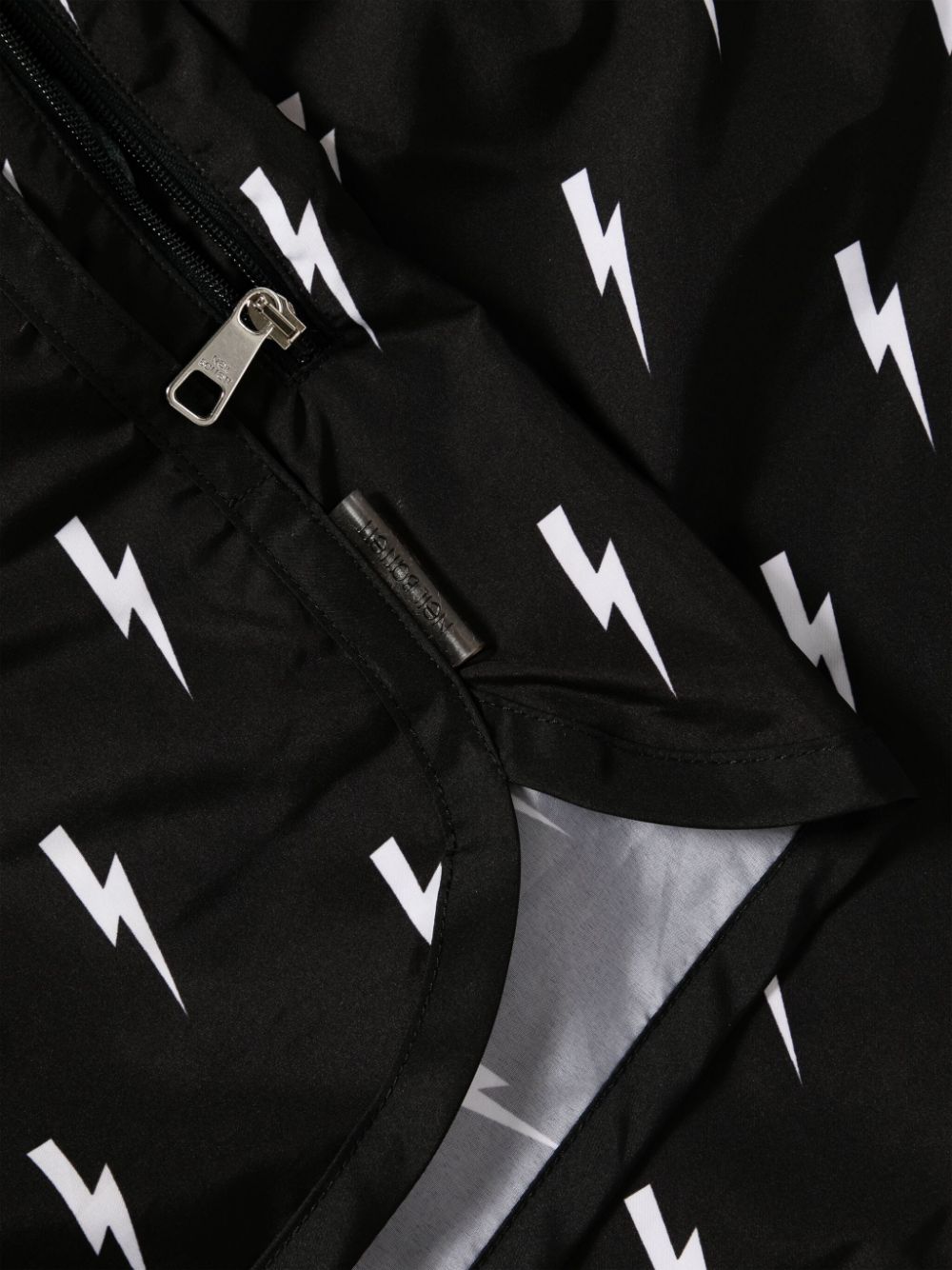 Shop Neil Barrett Lightning-print Swim Shorts In Black
