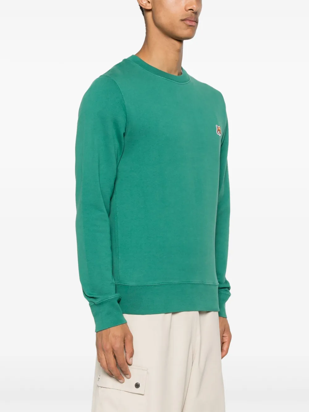 Maison Kitsuné Sweater met vossenkoppatch Groen