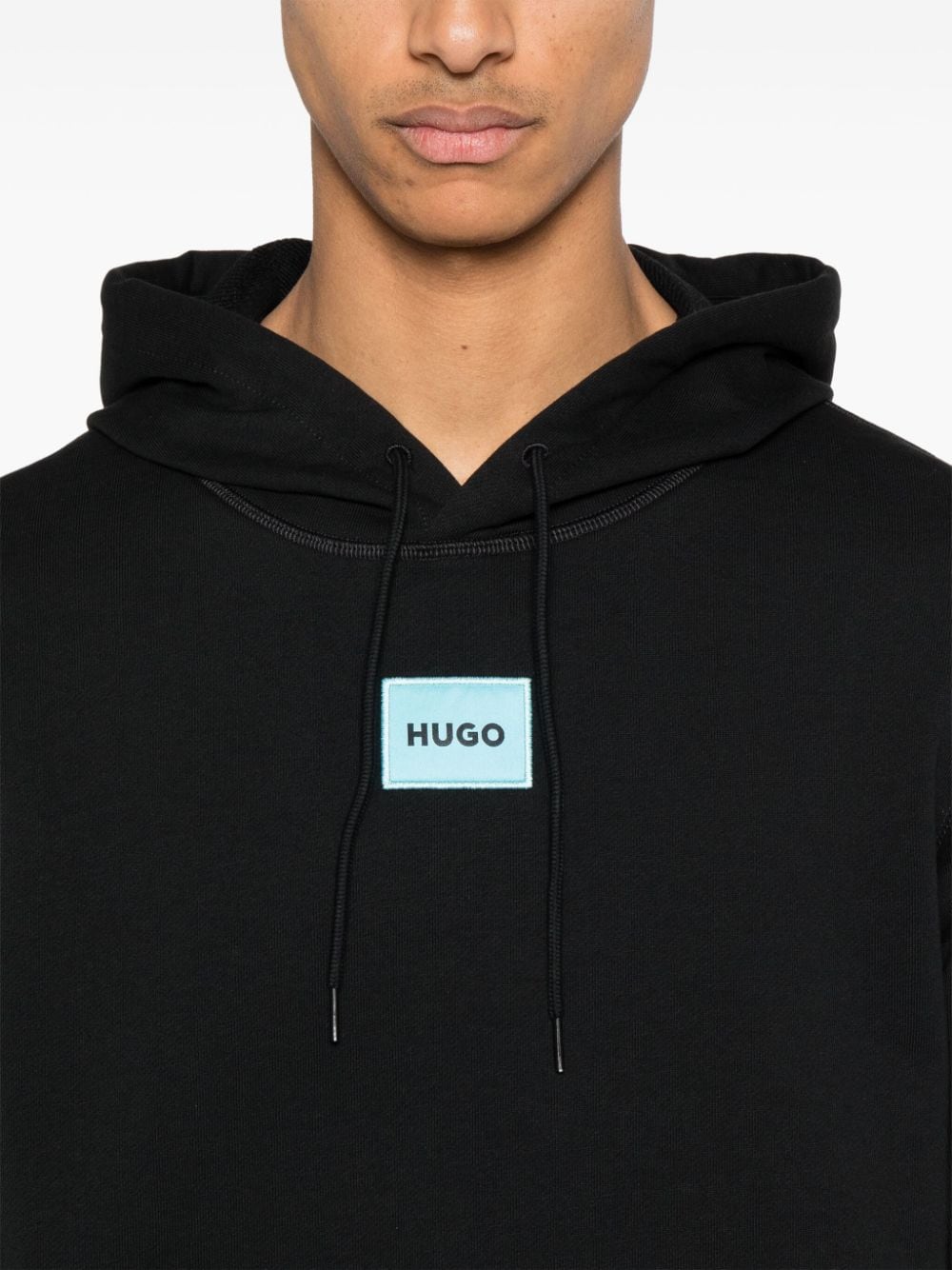 Shop Hugo Logo-patch Cotton Hoodie In Black
