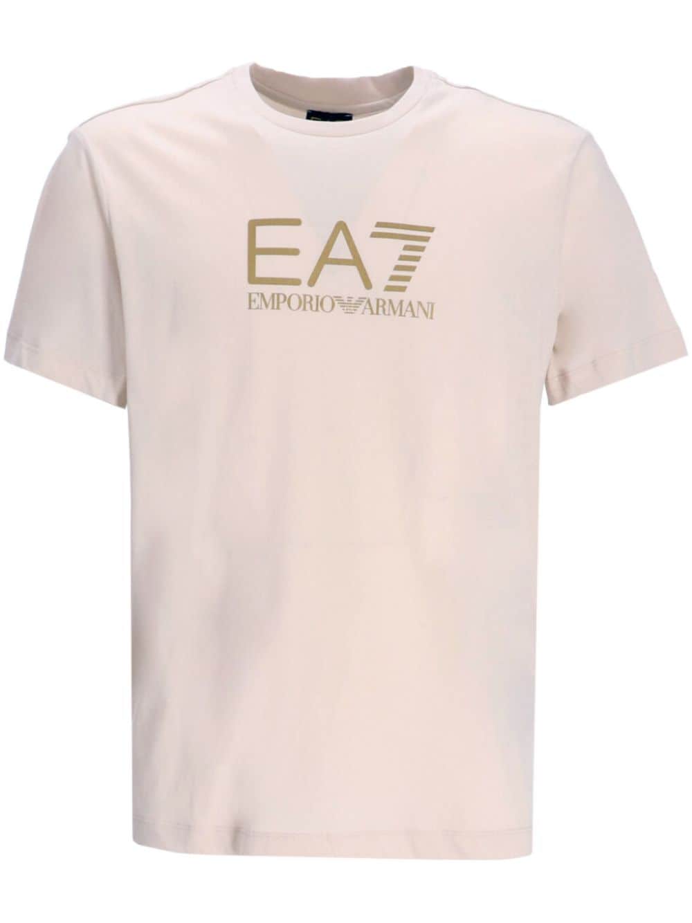 Ea7 Logo-print Cotton T-shirt In Neutrals