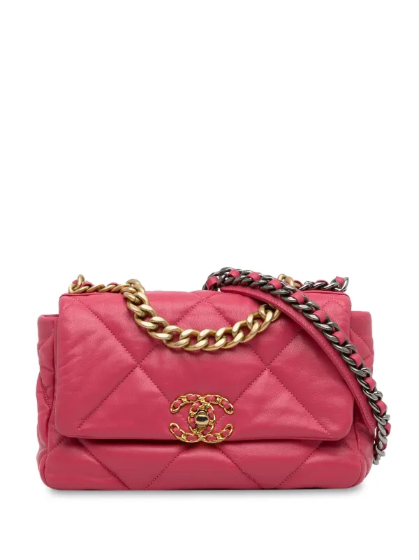Chanel Flap Chanel 19 Dark Pink CHANEL Goatskin Quilted Medium