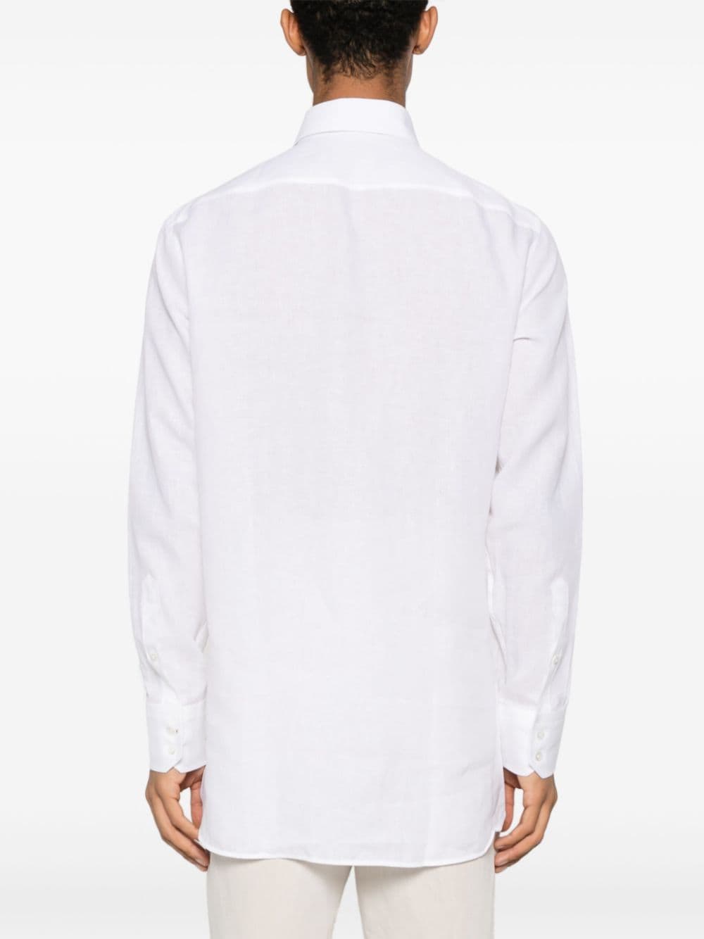 Shop Hugo Boss Buttoned-collar Linen Shirt In White