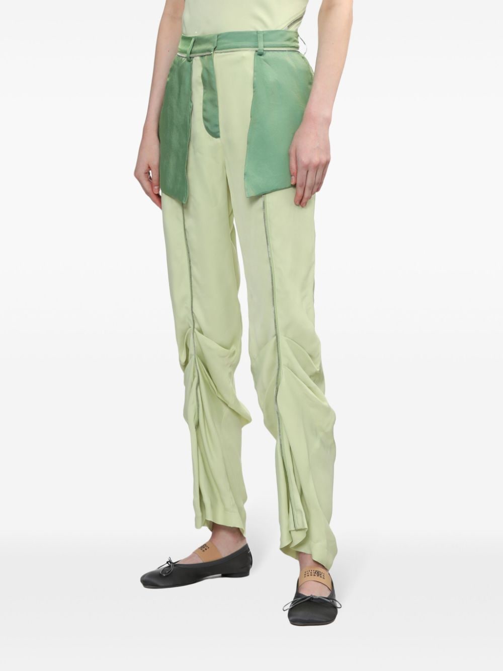 Shop Kiko Kostadinov Colour-block Draped Trousers In Green