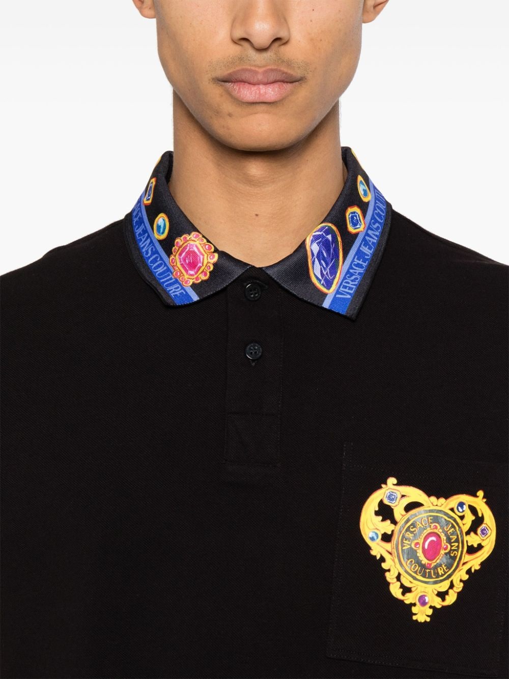 Shop Versace Jeans Couture Heart Couture Polo Shirt In Black