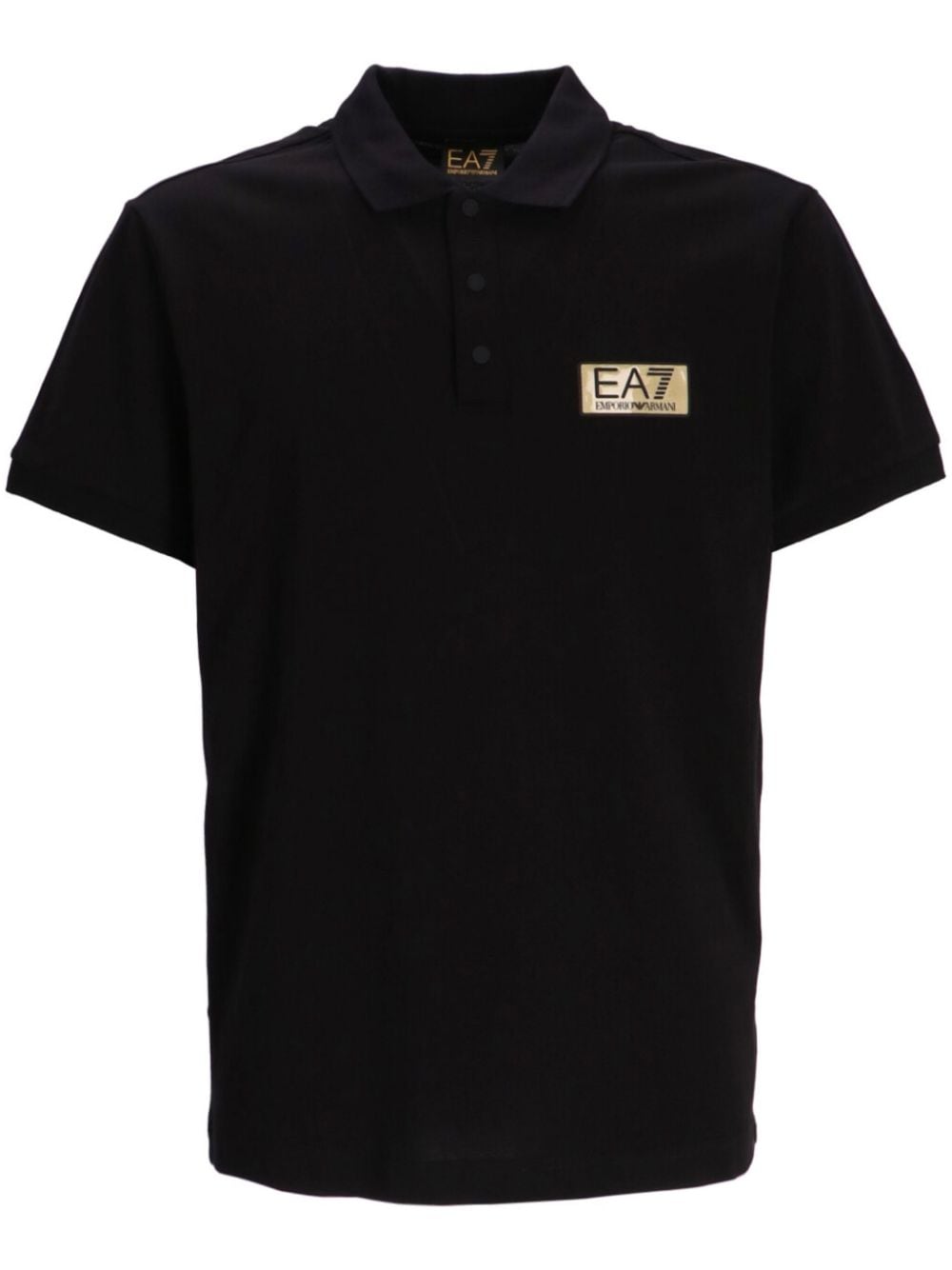 Ea7 Logo-patch Cotton Polo Shirt In Black