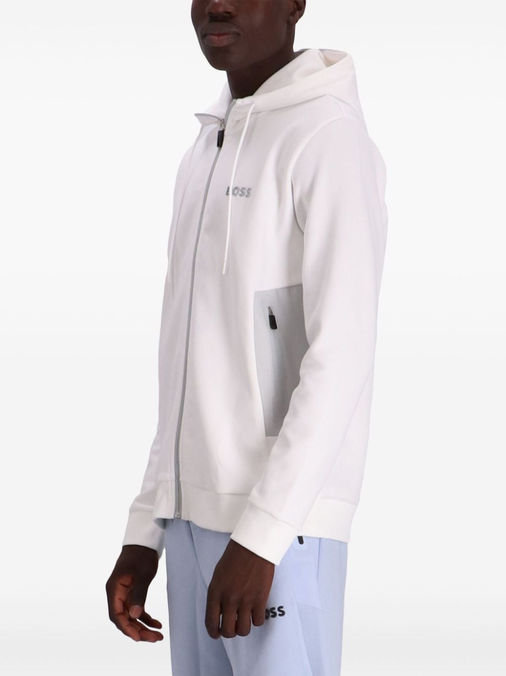 Shop Hugo Boss Logo-print Cotton Hoodie In White