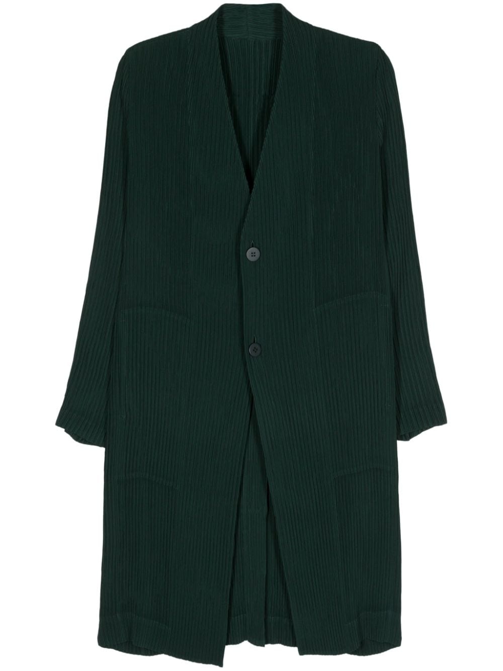 Issey Miyake V-neck Pleated Coat In Green