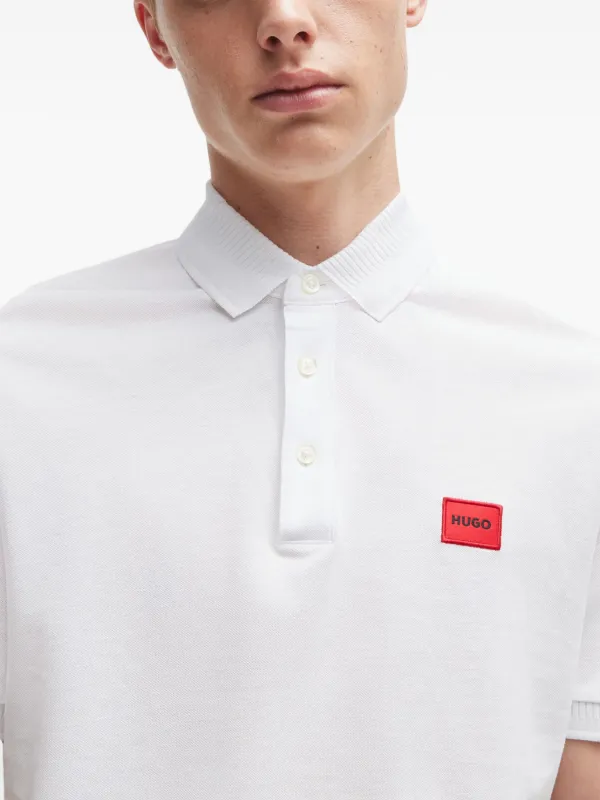 HUGO logo-appliqué Cotton Polo Shirt White FARFETCH AU