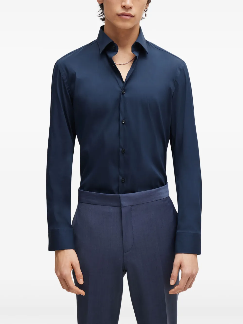 Hugo Boss Classic-collar Button-up Shirt In Blue