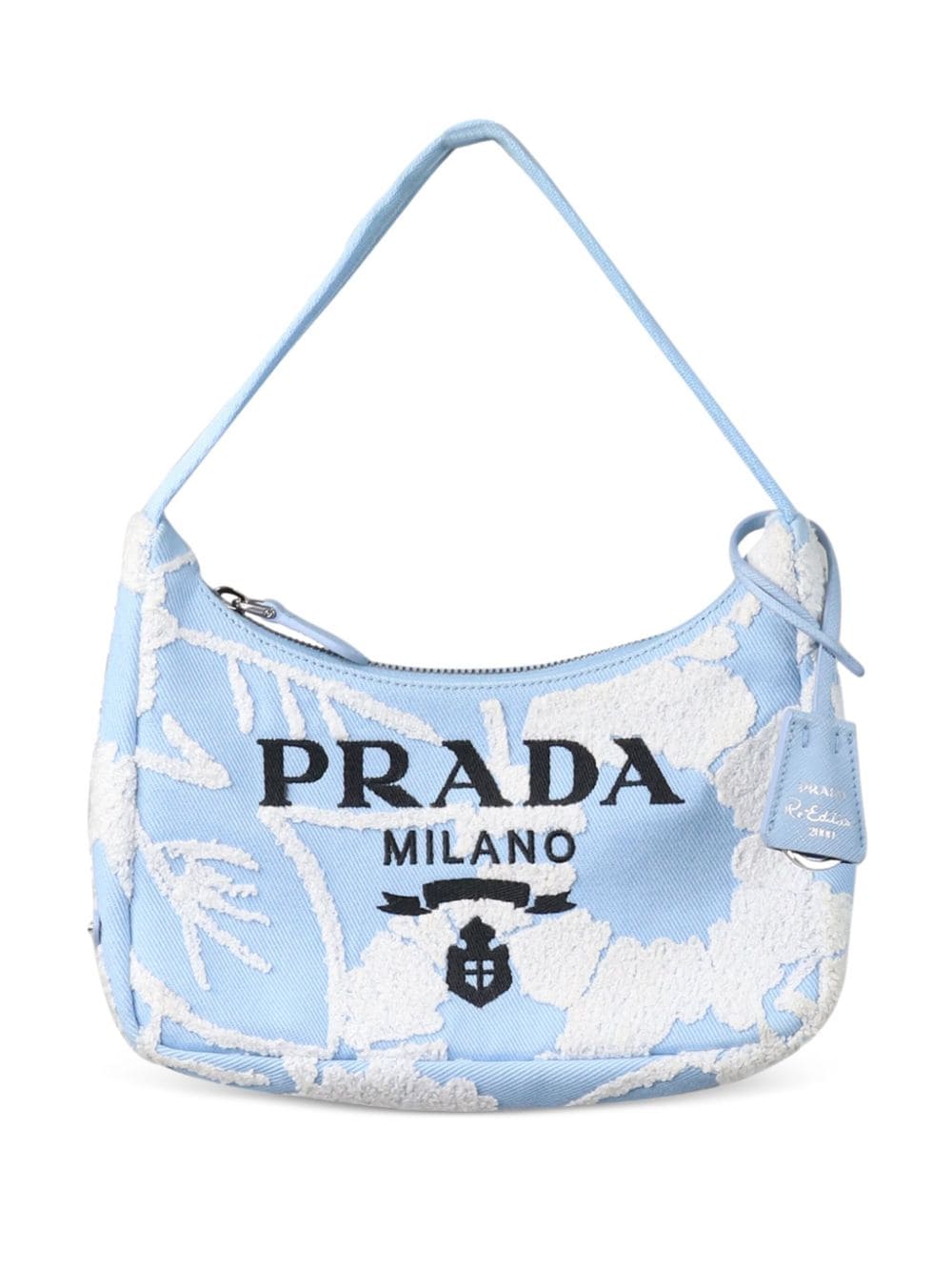 Pre-owned Prada 2000 Logo-printed Floral Shoulder Bag In Blue