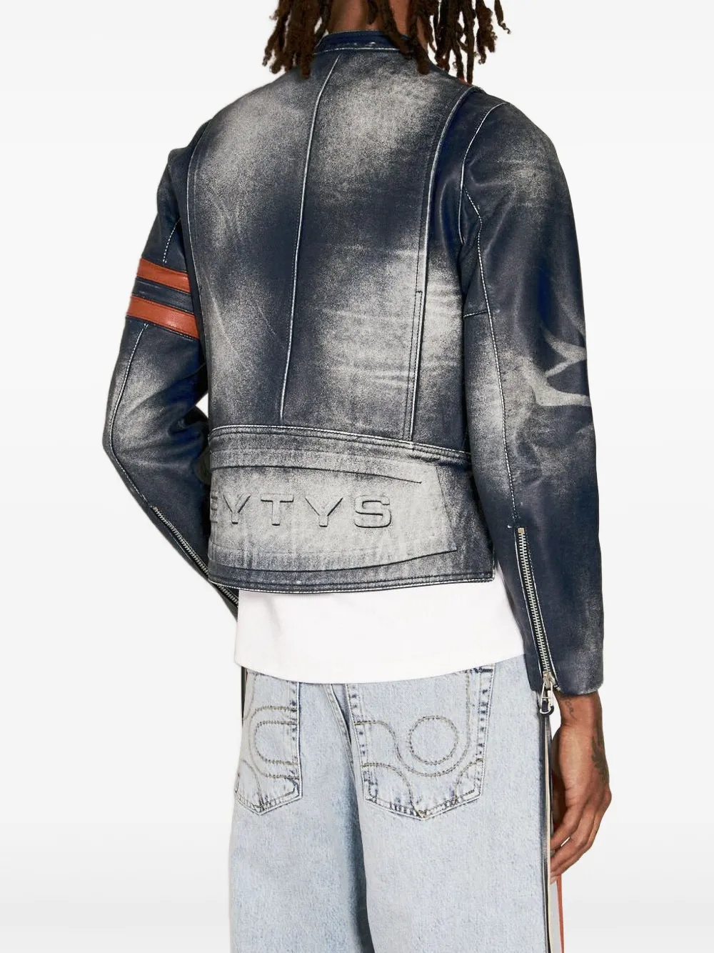 Eytys Stripe-detail Leather Jacket In Blue