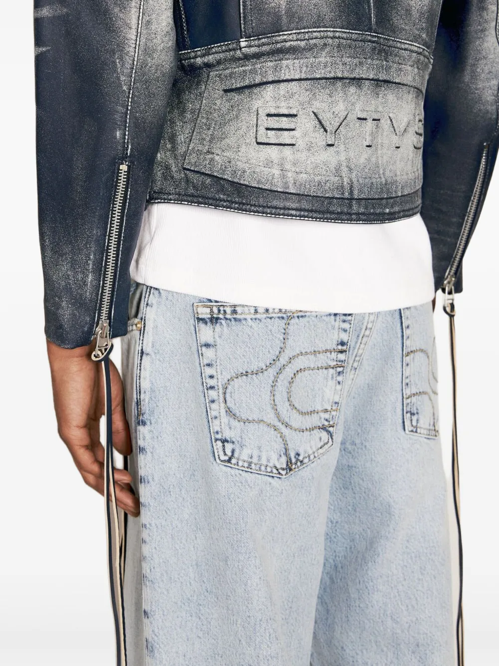 Eytys Stripe-detail Leather Jacket In Blue