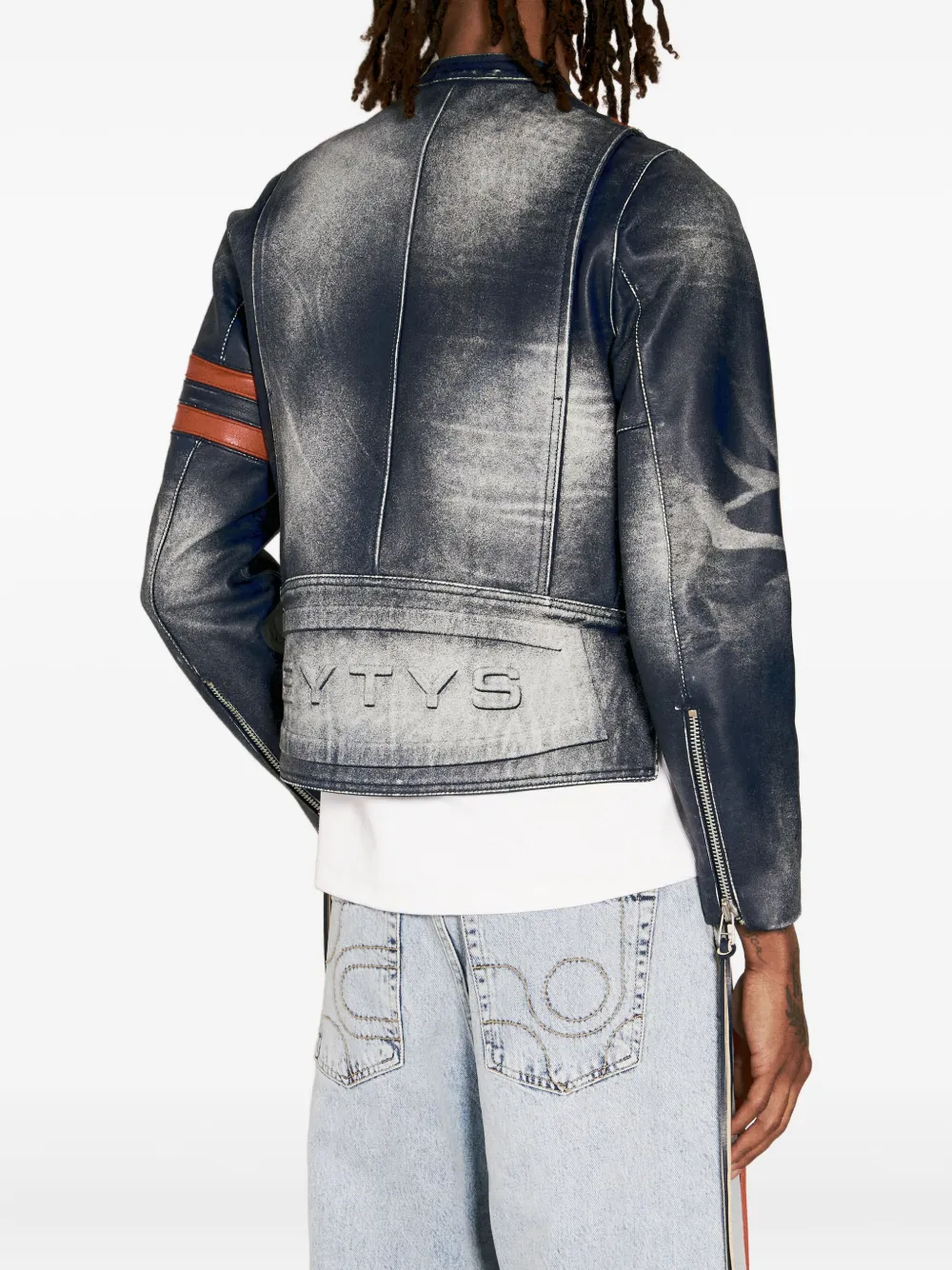 EYTYS Leren bomberjack met streepdetail Blauw