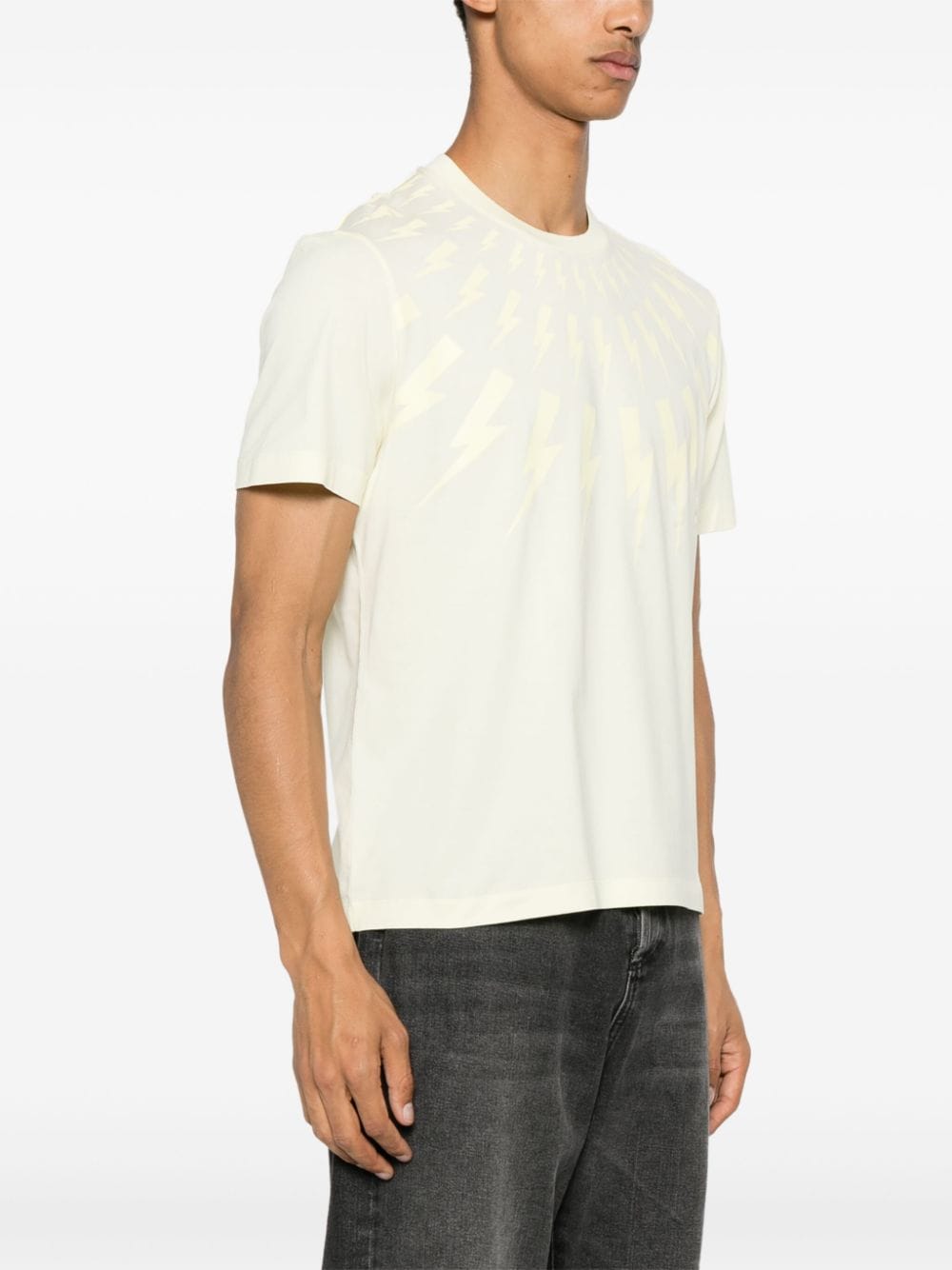 Neil Barrett Katoenen T-shirt met bliksemflitsprint Geel