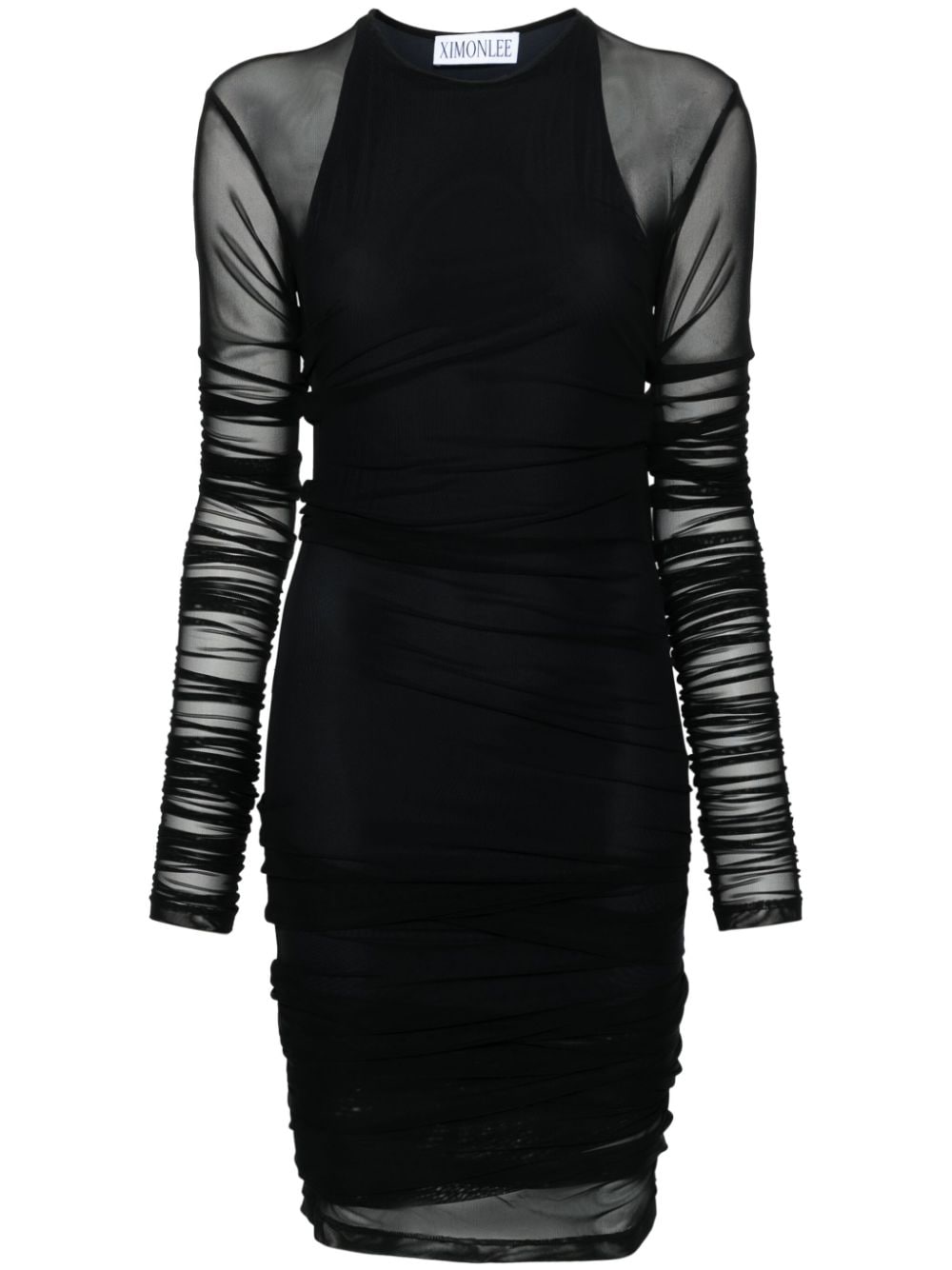 Ximon Lee Creased Mesh Draped-detailing Dress In Black