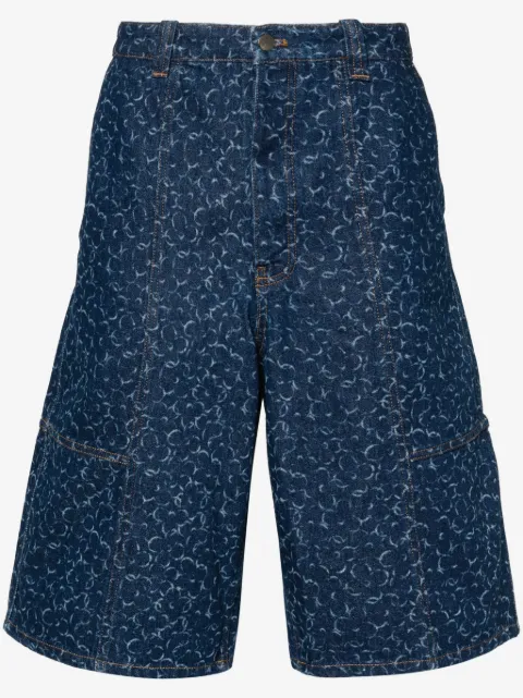 Maison Kitsuné denimshorts med abstrakt blomstertryk