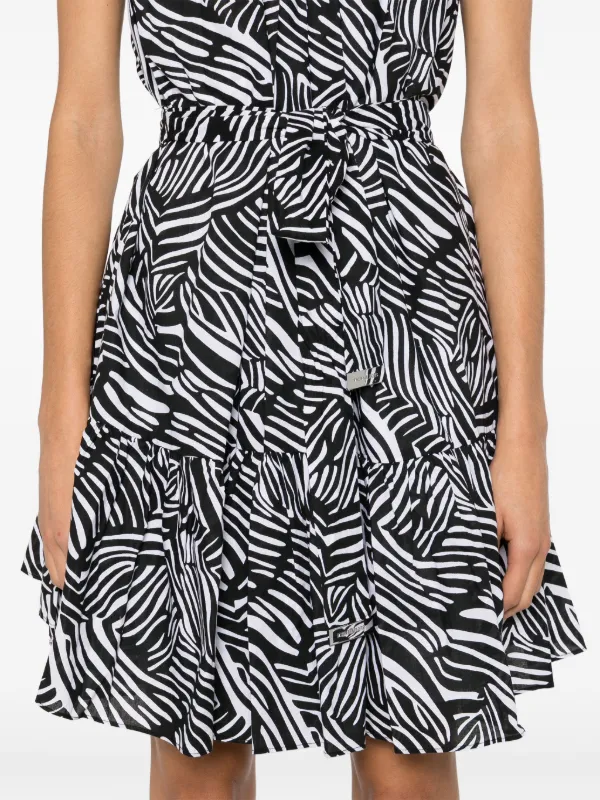 Black printed belted dress hotsell