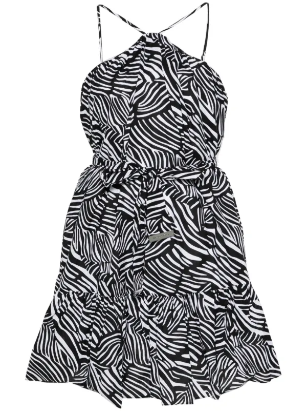 michael kors black white dress Striped Stretch Knit Polo Dress in BLACK/WHITE