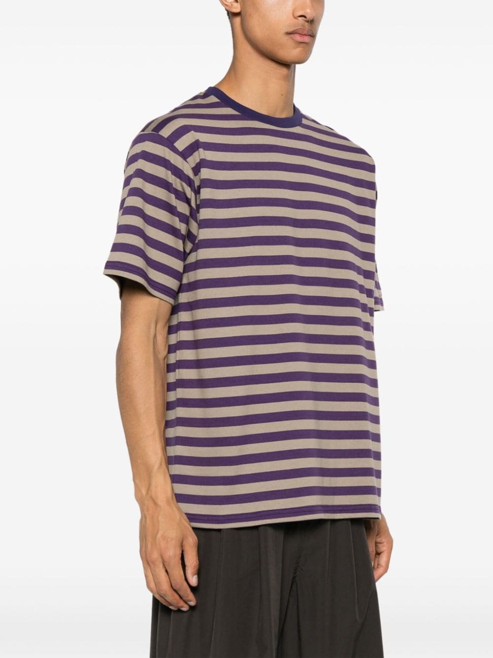 Shop Needles Striped Cotton T-shirt In Grey