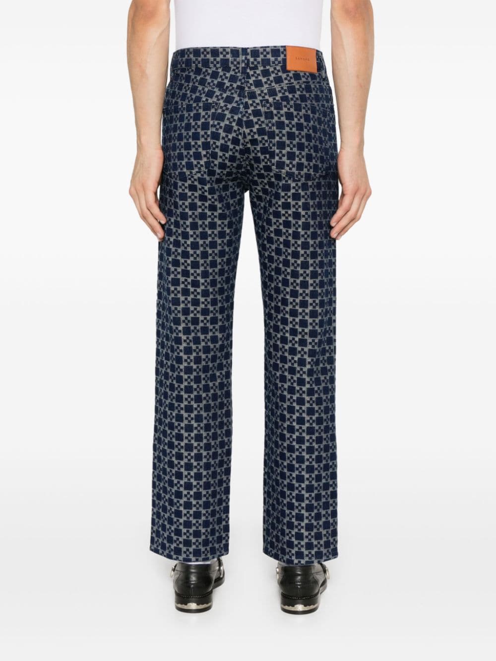 Shop Sandro Square Cross Pattern Jeans In Blue