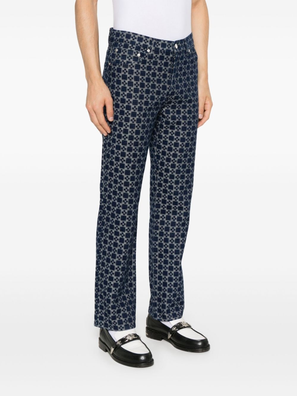 Shop Sandro Square Cross Pattern Jeans In Blue