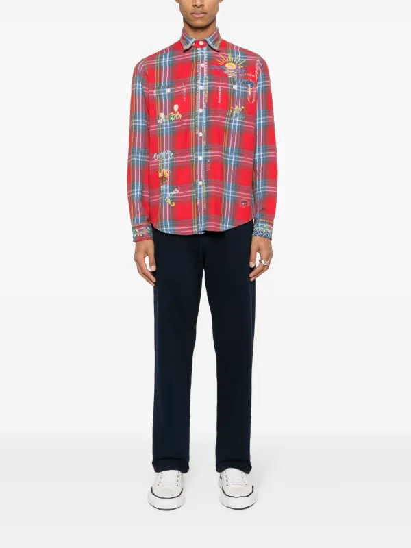 Polo Ralph Lauren floral-embroidery Plaid Shirt | Red | FARFETCH