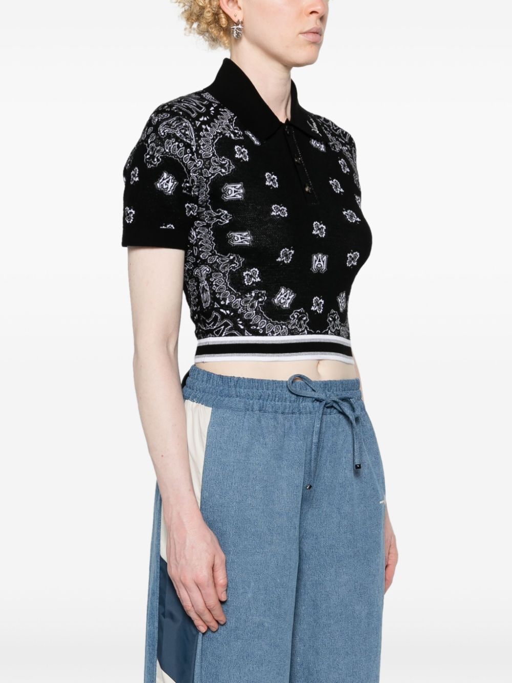 Shop Amiri Bandana Jacquard Polo Top In Black